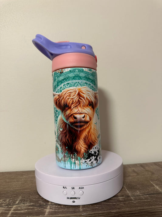 Highland cow kids sublimation drink bottle
